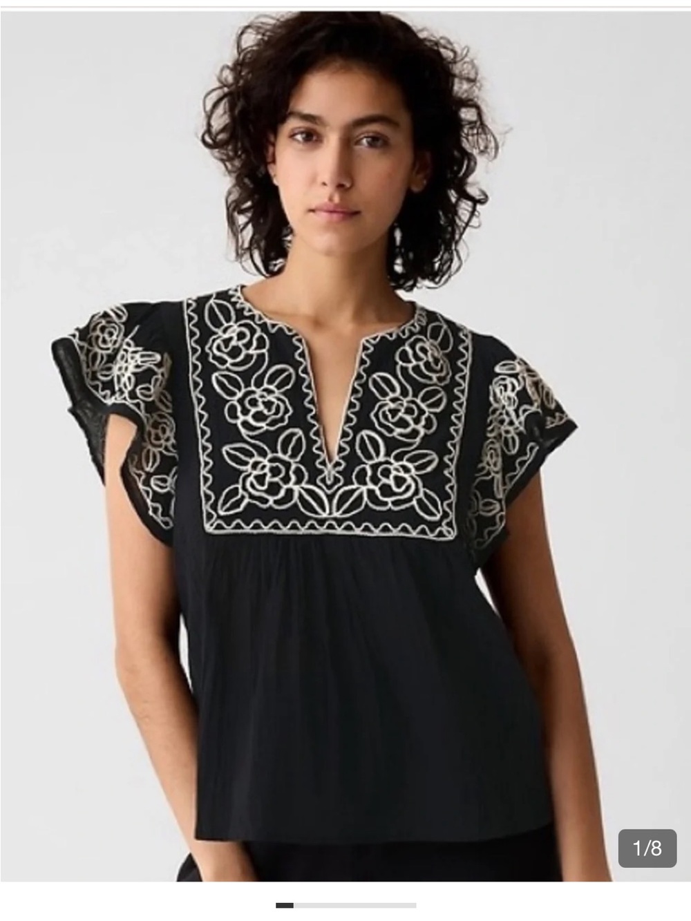 Crinkle Gauze Embroidered Cropped Shirt